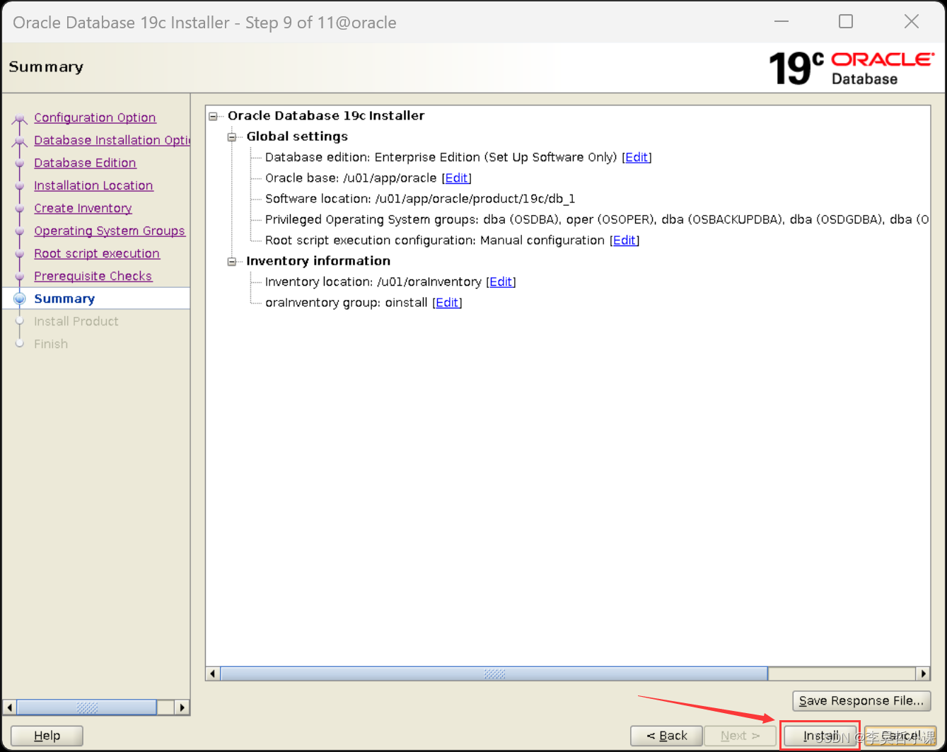 Linux installationOracle19C