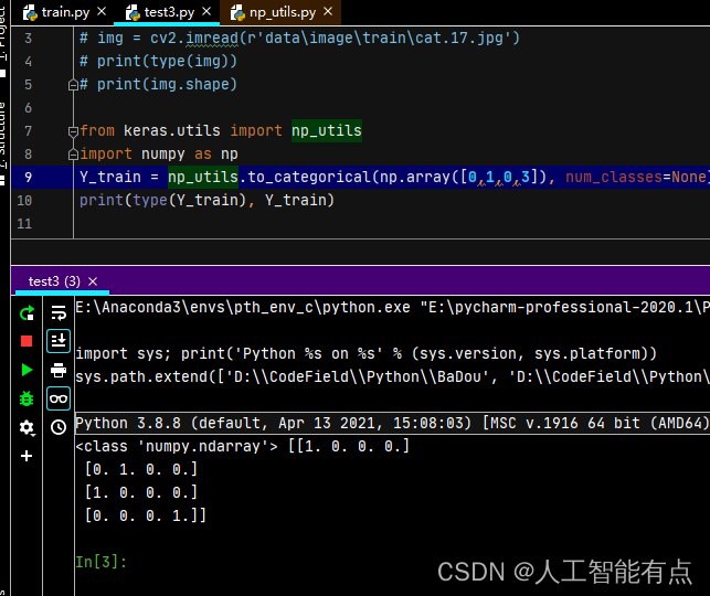 categorical[np.arange(n), y] = 1 IndexError: index 3 is out of bounds for axis 1 with size 3