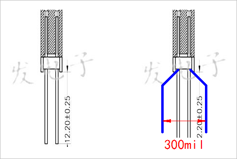 ▲ 图2.1.2 将双排母的长引脚掰弯加工之后形成间距300mil的转接插针