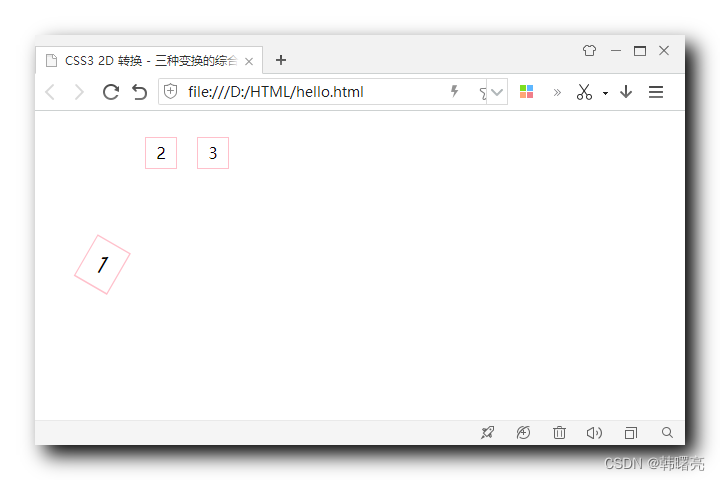 【CSS3】CSS3 2D 转换 - 三种变换的综合写法 ( 同时进行 移动 / 旋转 / 缩放 变换 | 代码示例 )