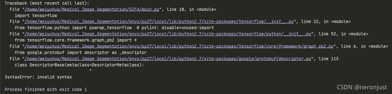 python2.7 import tensorflow 出现 SyntaxError: invalid syntax 错误-小白菜博客