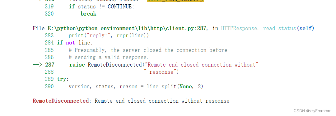 RemoteDisconnected Remote end closed connection without response