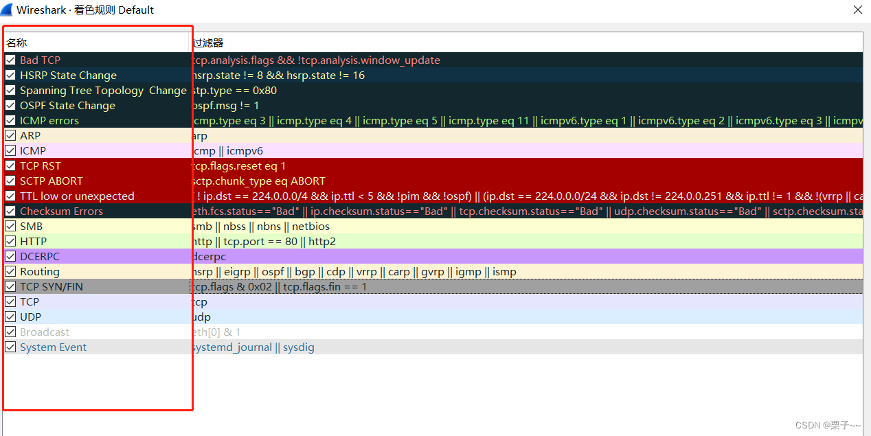 wireshark 着色规则的含义