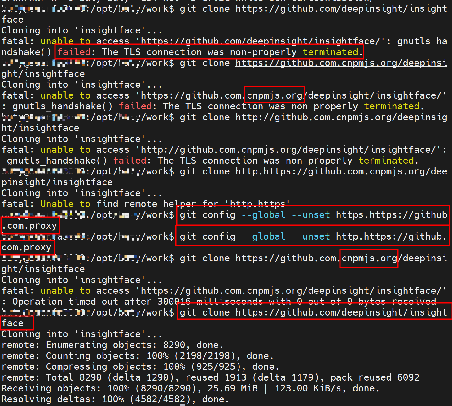 git clone时gnutls_handshake() failed: The TLS connection was non-properly terminated