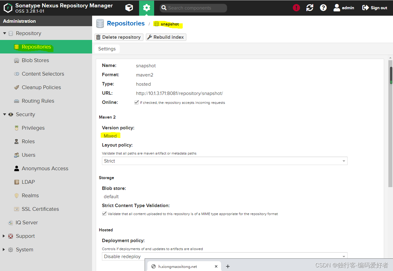 Maven 私服上传jar包时出现： Version policy mismatch, cannot upload SNAPSHOT