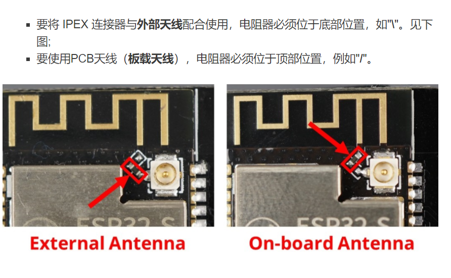 要使用PCB天线（板载天线），电阻器必须位于顶部位置，例如