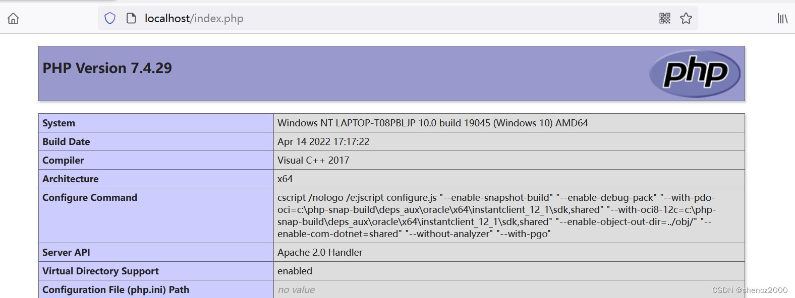 在win10里顺利安装了apache2.4.41和php7.4.29以及mysql8.0.33