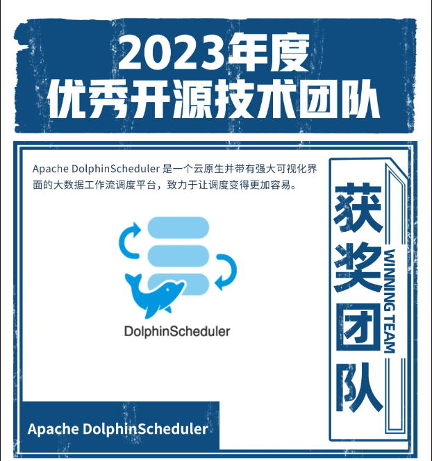 Apache DolphinScheduler 社区荣获 “<span style='color:red;'>2023</span> <span style='color:red;'>年度</span>优秀开源<span style='color:red;'>技术</span>团队“ <span style='color:red;'>奖项</span>