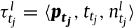 τltj = ⟨ptj , ttj , nltj ⟩