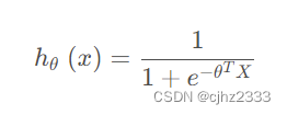 \[{​{h}_{\theta }}\left( x \right)=\frac{1}{1+{​{e}^{-{​{\theta }^{T}}X} }}\]