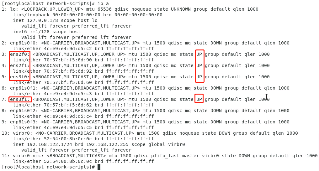 如图所示，这里有4个网口是up的，两两绑定组成聚合