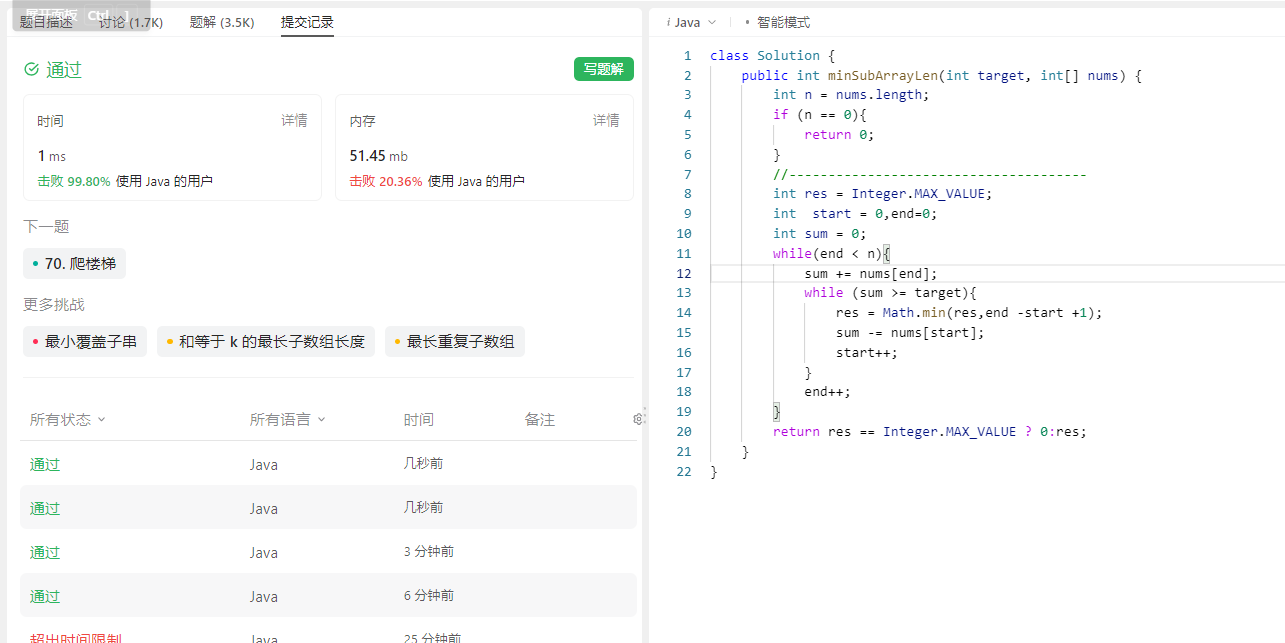 209. 长度最小的子数组 中等 1.8K