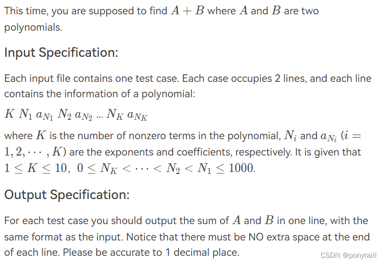 PAT 1002 A+B For Polynomials-CSDN博客