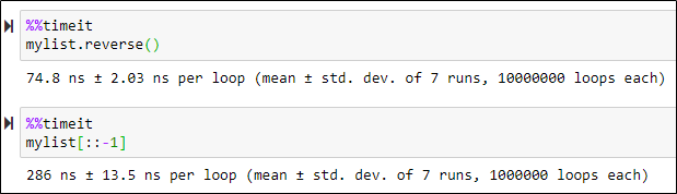 reverse() 和列表切片的执行时间