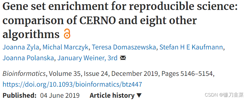 Gene set enrichment for reproductible science comparison of CERNO and eight other algorithm
