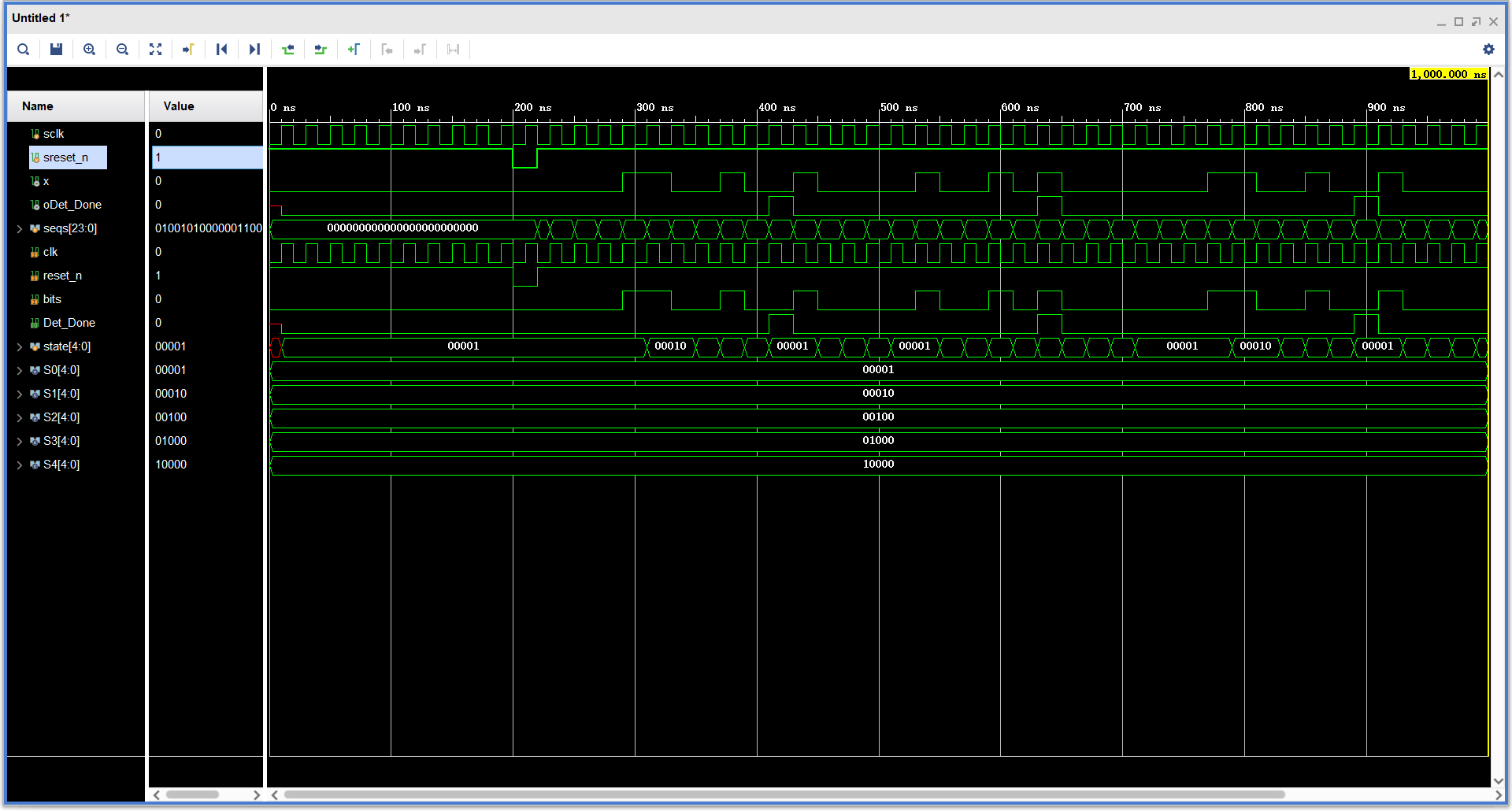 利用Verilog HDL实现序列检测器，附上仿真程序。