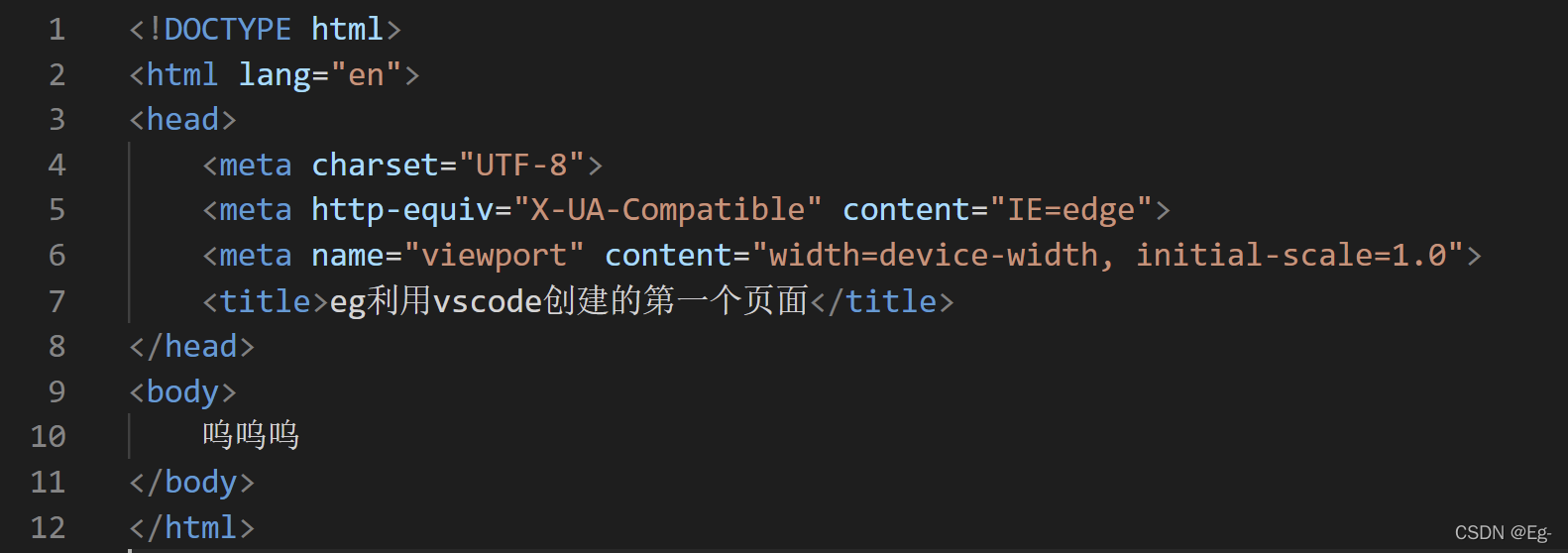 第一个html网页(文档) html>#根标签 head>#头部标签 title>eg的第一