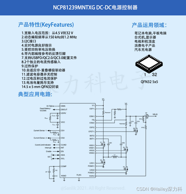 NCP81239MNTXG 开关降压/升压控制器，USB 功率传递和 Type-C 应用