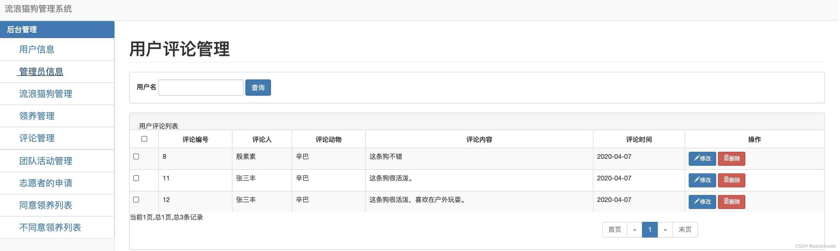 Java项目:流浪猫狗救助管理系统(java+SSM+JSP+bootstrap+jQuery+mysql)