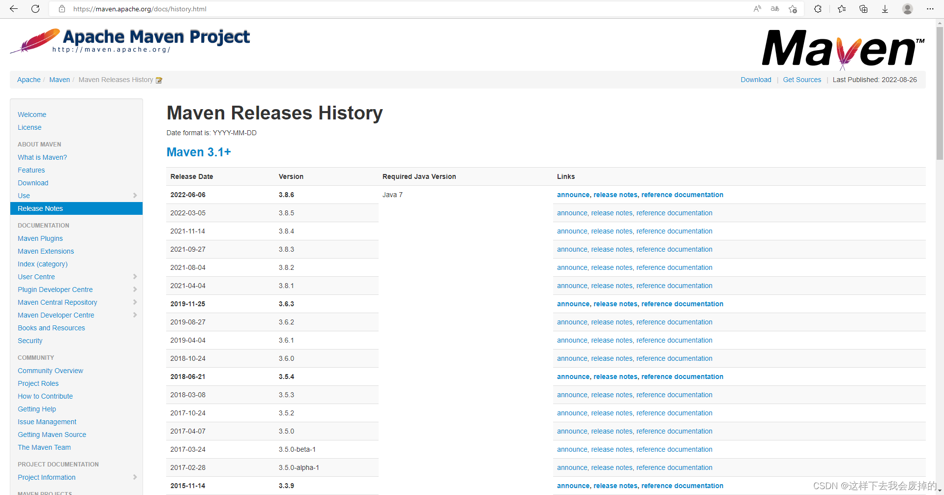 apache maven版本历史页