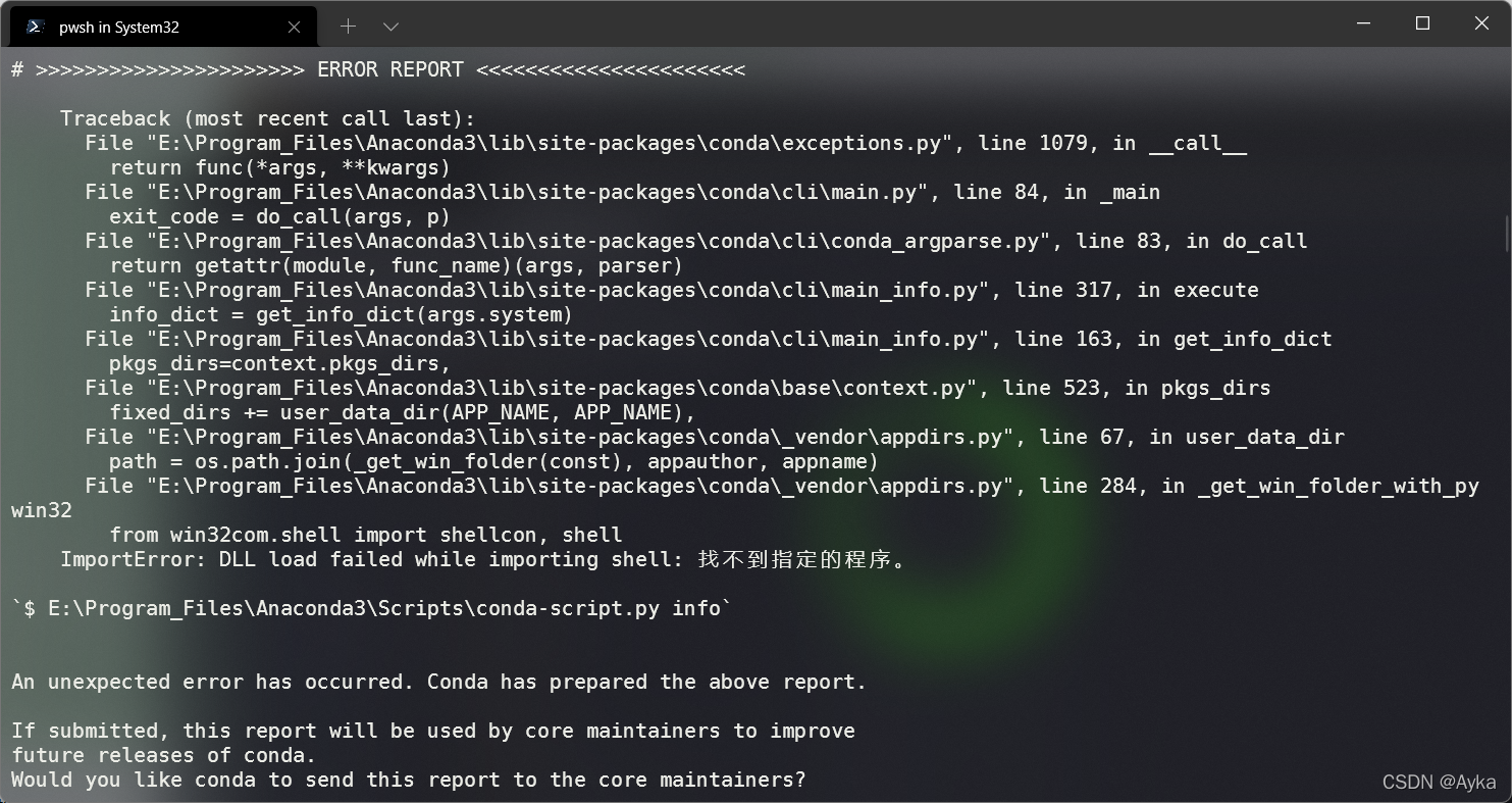 Windows conda ImportError: DLL load failed while importing shell-CSDN博客