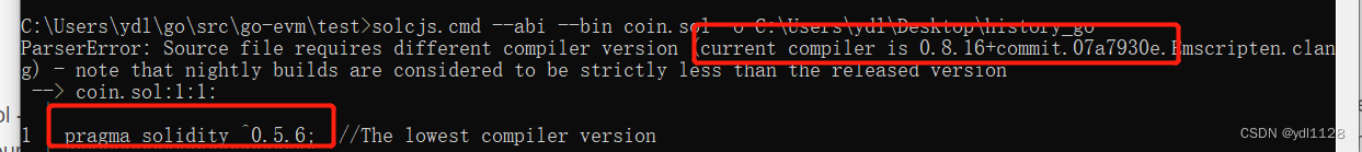 solcjs.cmd --abi --bin CloudNoteService.sol -o C:\Users\Administrator\IdeaProjects\test CloudNoteService.sol:1:1: ParserError: ソース ファイルには別のコンパイラ バージョンが必要です (現在のコンパイラは 0.5.10+commit です。 5a6ea5b1.Emscripten.clang - 夜間ビルドは、リリースされたバージョンの pragma Solidity ^0.4.22 よりも厳密に小さいと見なされることに注意してください。