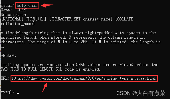 可以使用 help char 命令查看 CHAR 的语法