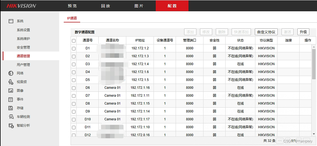 NVR通道管理