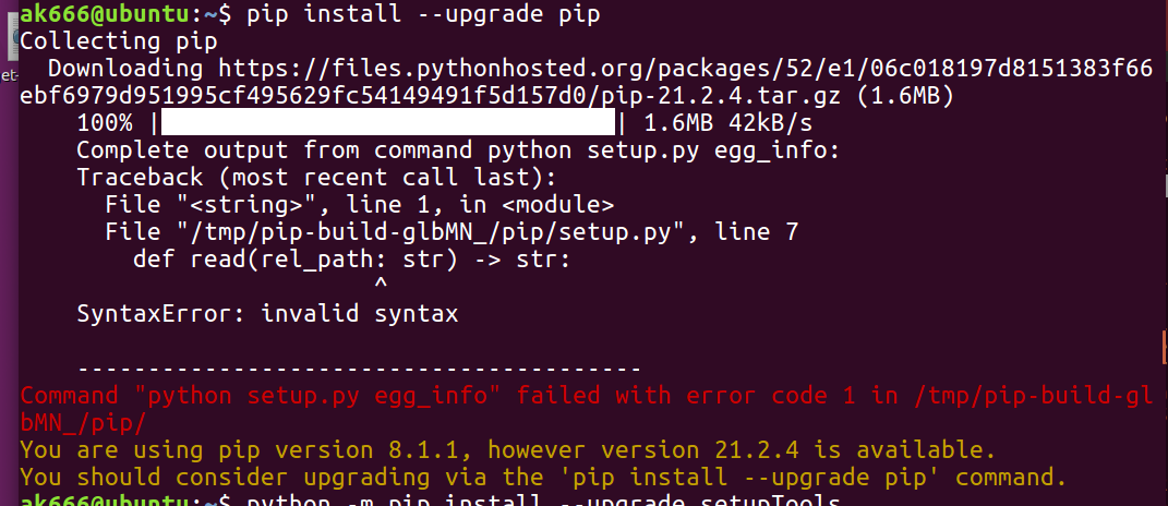 pip-install-upgrade-pip-complete-output-from-command-python-setup