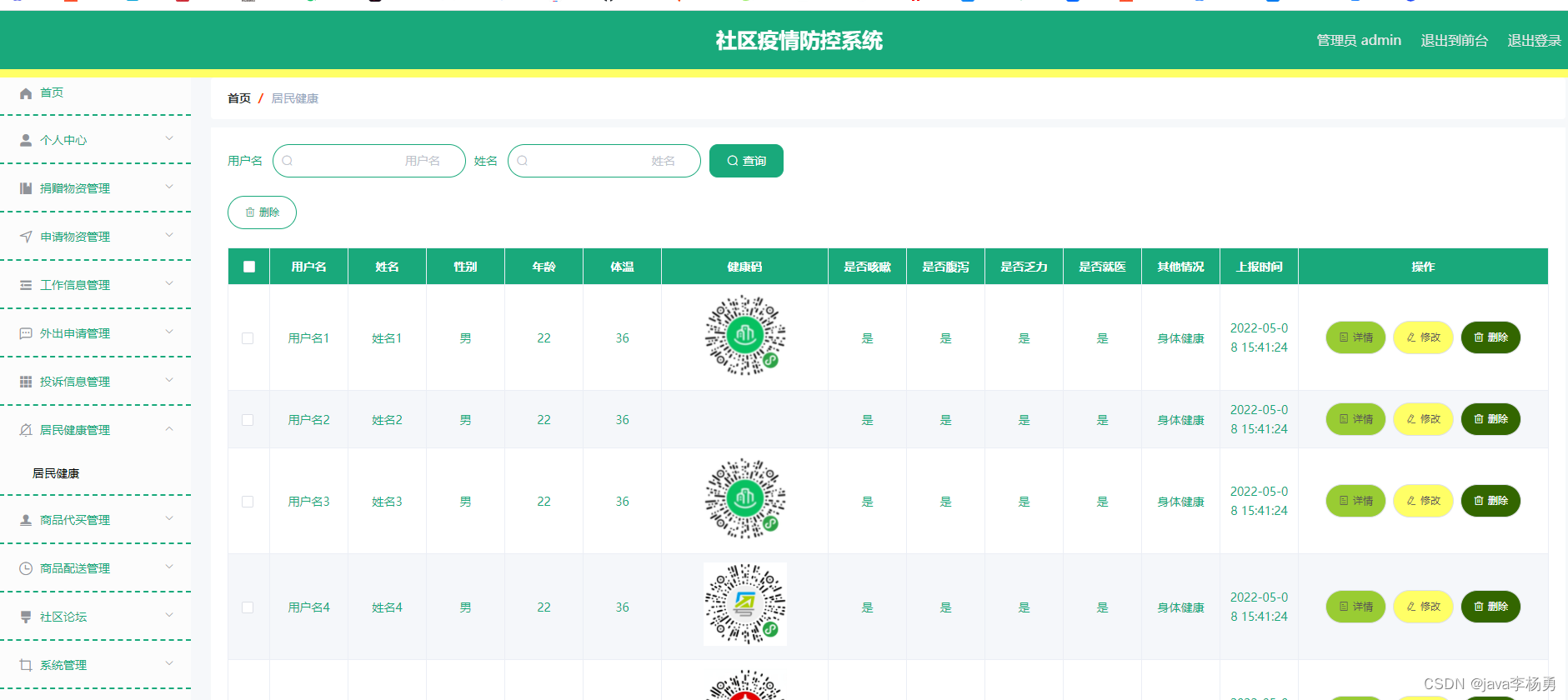 基于Java+Springboot+Vue+elememt社区疫情防控系统设计和实现