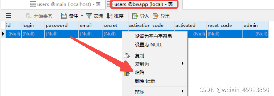 粘贴到MySQL数据库下