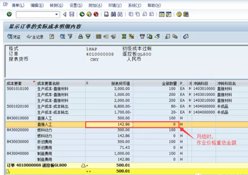 SAP 成本结算中的 作业价格重估