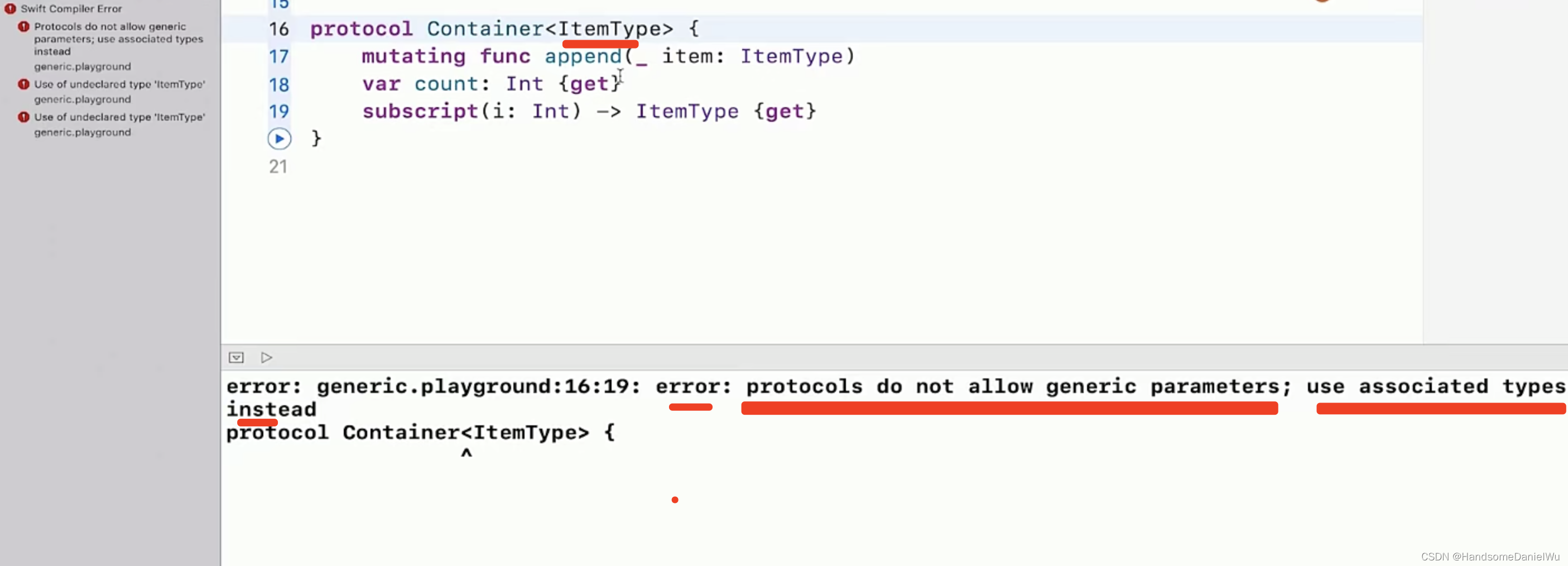 Swift Protocol Association type Associatedtype Restrictions typealias