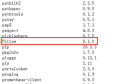 pip list后的Pillow检查