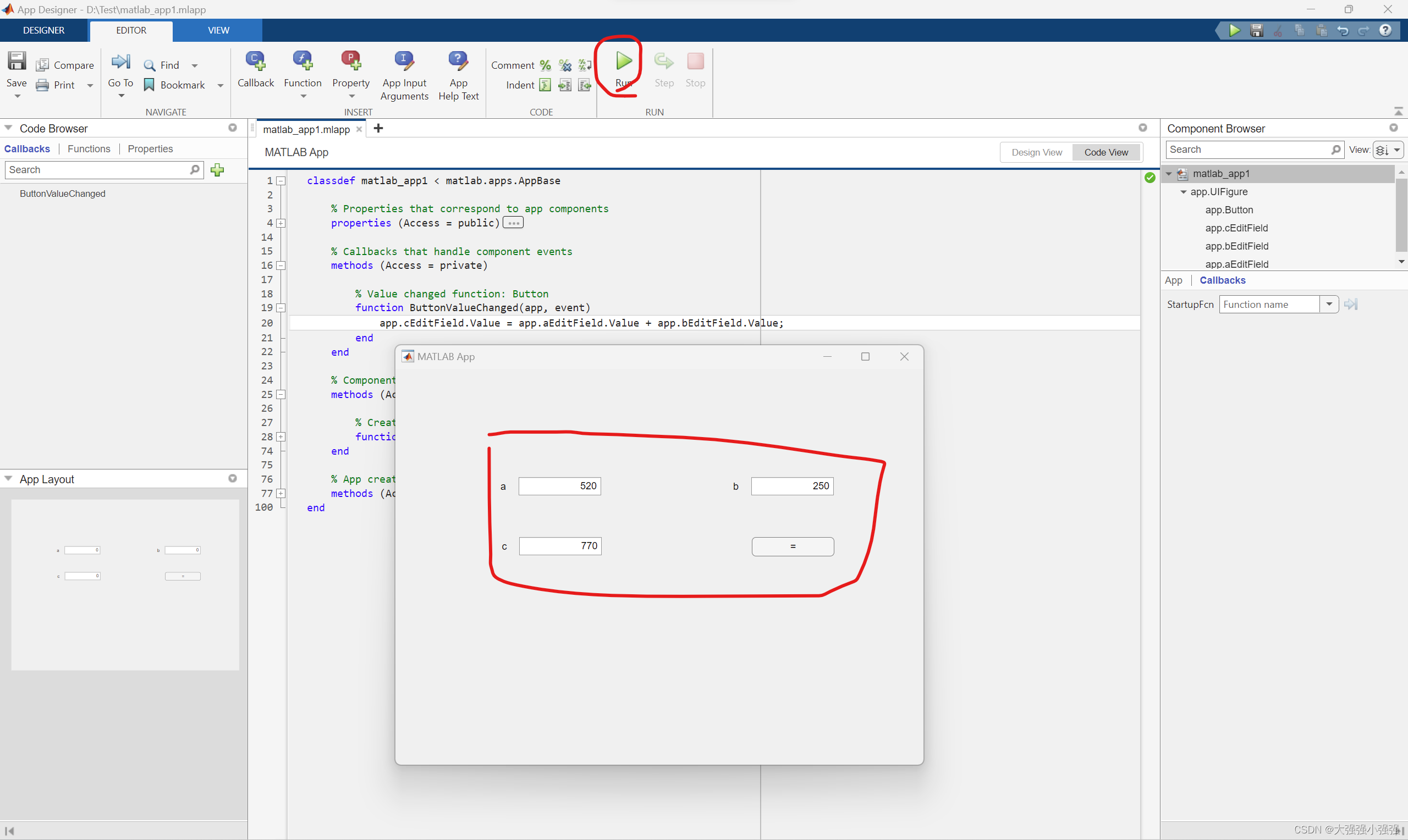 MATLAB APP纯小白入门 两数相加