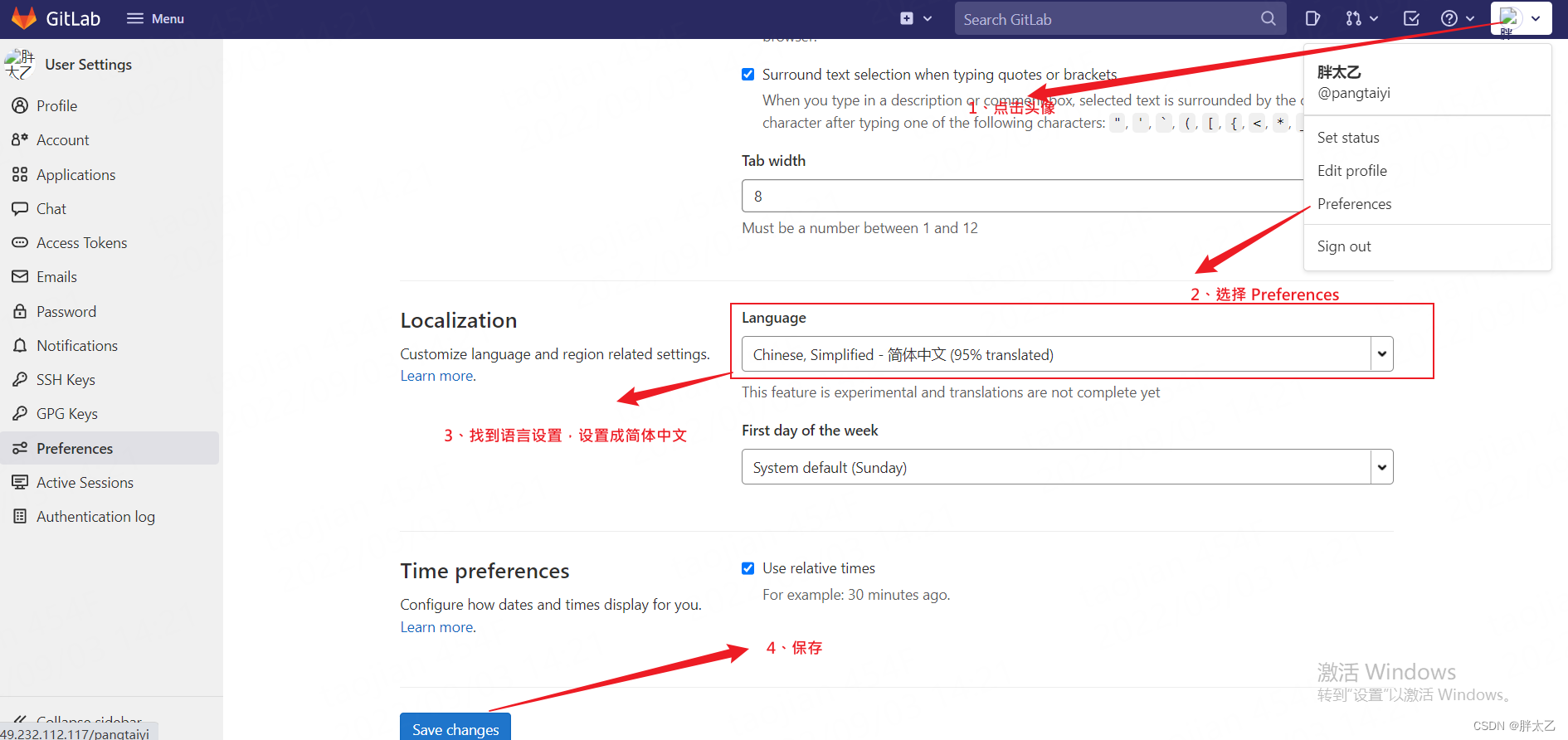 gitlab 设置简体中文