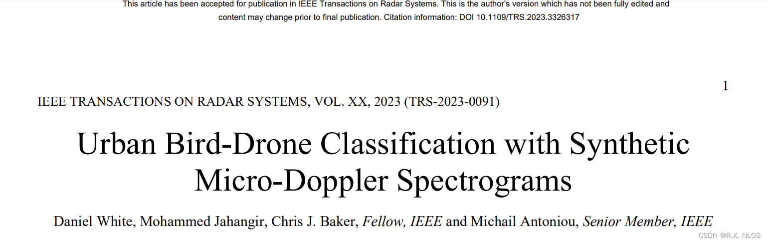 论文速览 | TRS 2023: 使用合成微多普勒频谱进行城市鸟类和无人机分类
