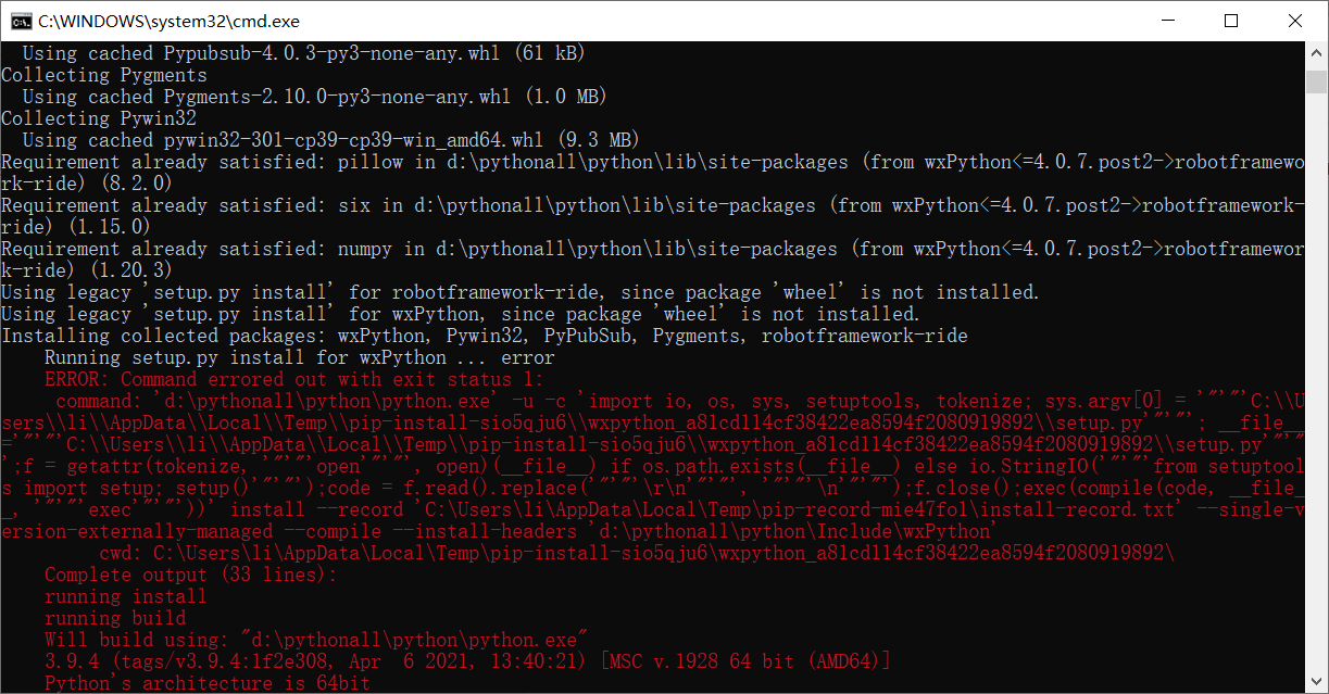 Running setup.py install for lap ... error - Programmer Sought