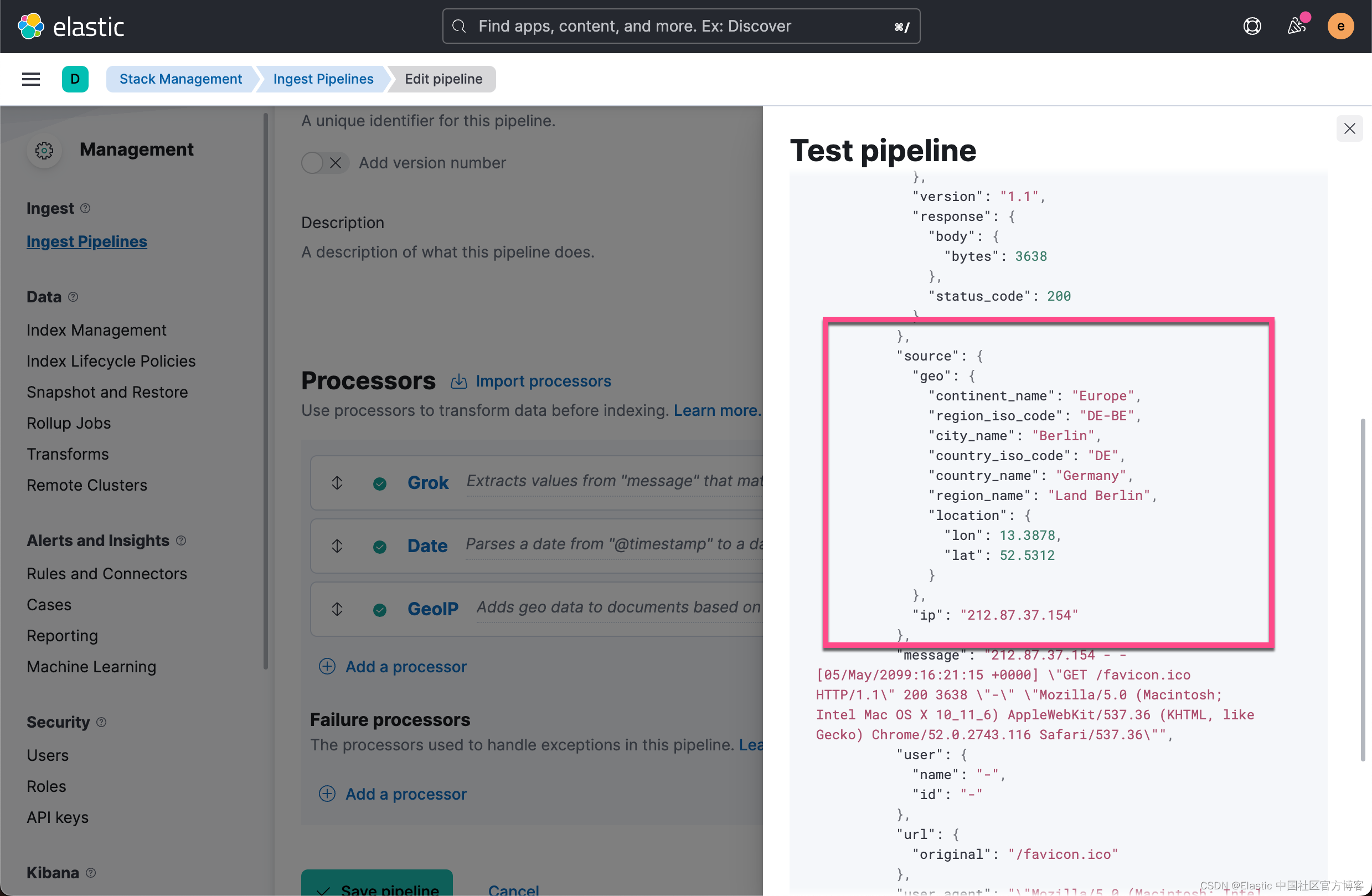 Elasticsearch：ingest Pipeline 使用示例 - 解析常用日志格式_pipeline 邮件内容 日志-CSDN博客