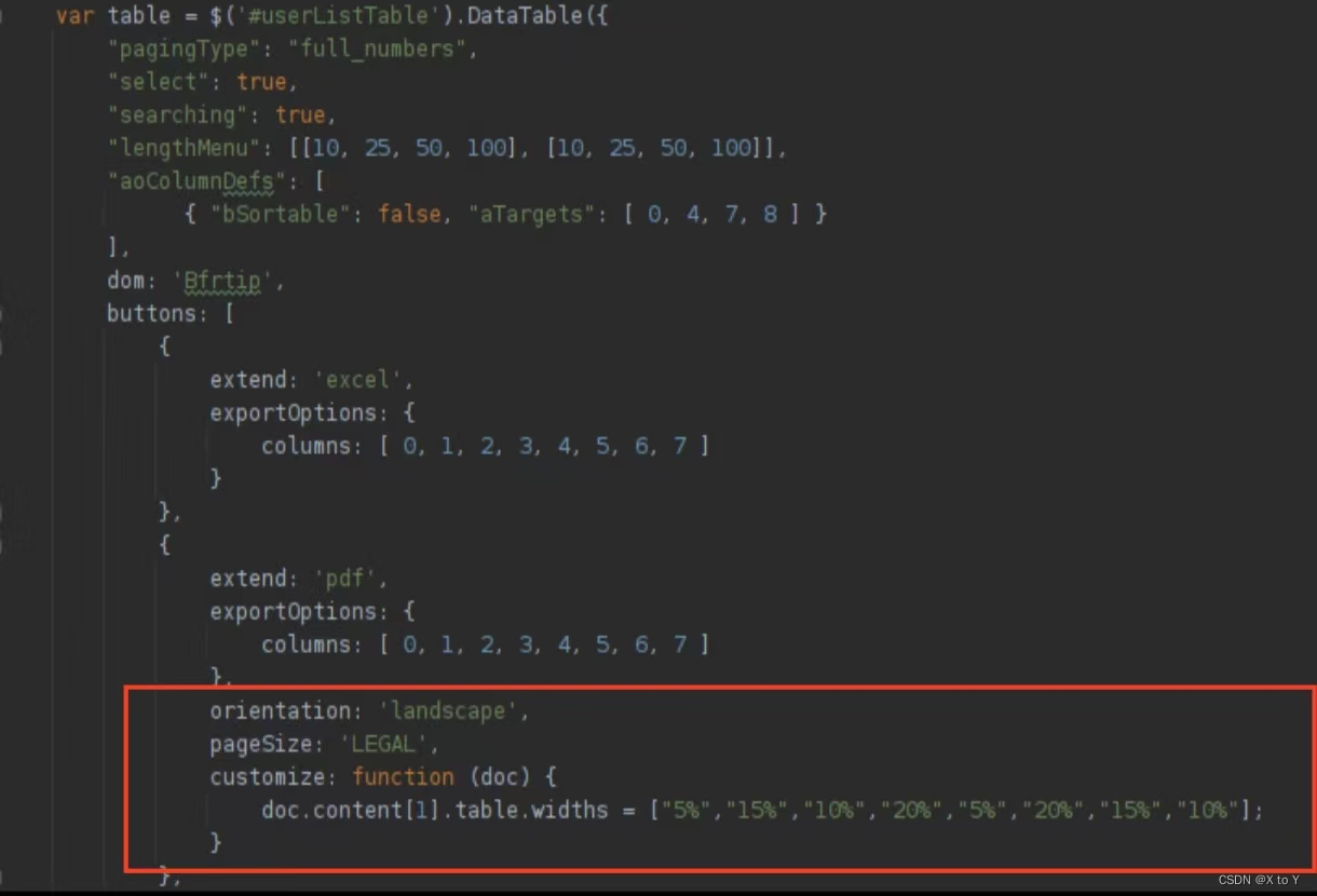 JS DataTable中导出PDF右侧列被截断的问题解决