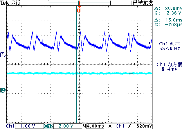 ▲ 图4.6.1 转速波形（黄色）与电流波形（青色）