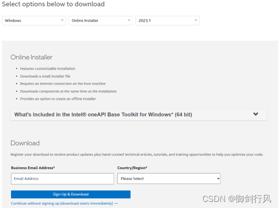 oneAPI base toolkit下载页面