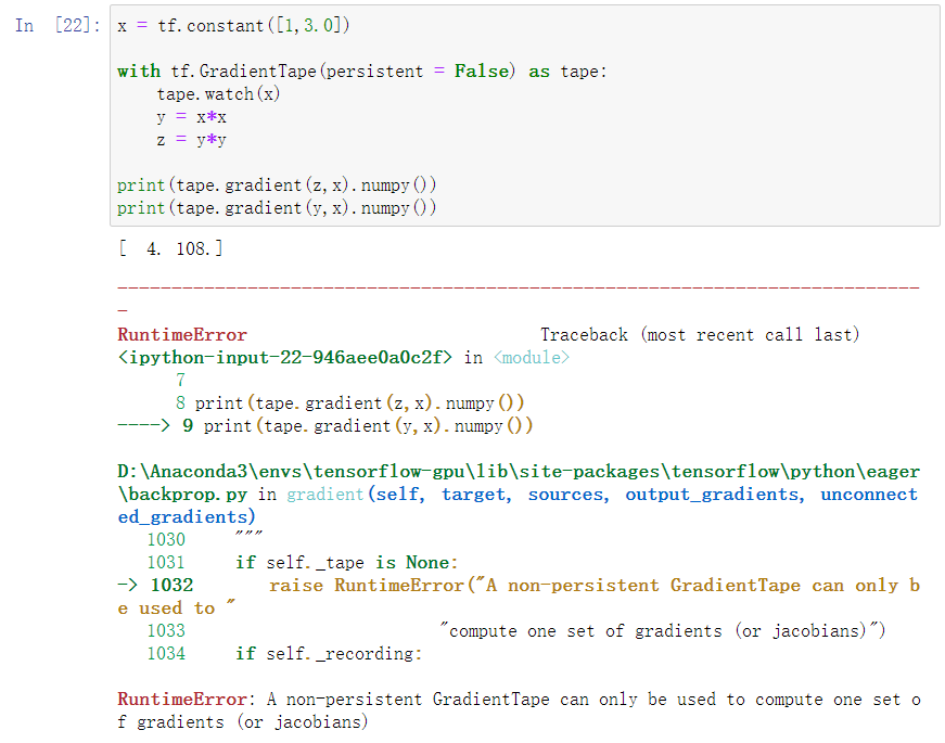 Tensorflow2.x 利用“GradientTape 梯度带”自动求梯度_the dtype of the watched tensor must be floating (CSDN博客