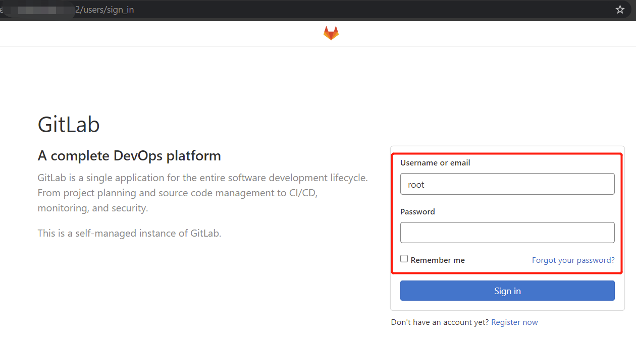 自己搭建的Gitlab登录页面