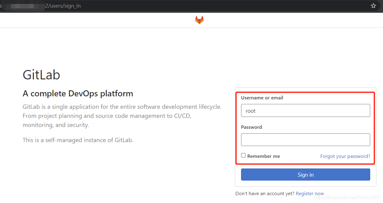 自己搭建的Gitlab登录页面