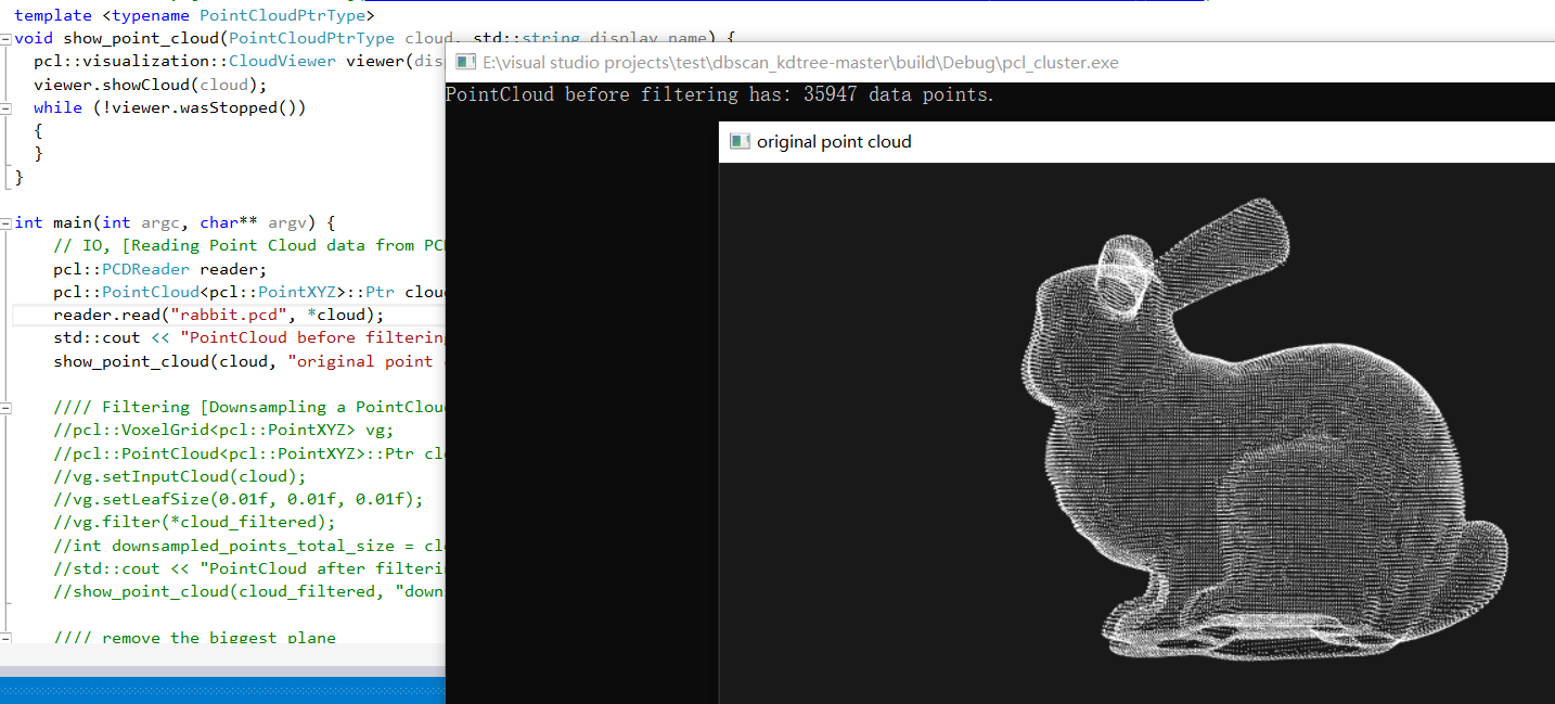 【PCL免配置保姆级入门教程】win10 PCL1.8.0 VS2015 x64 使用Kdtree加速的DBSCAN进行点云聚类