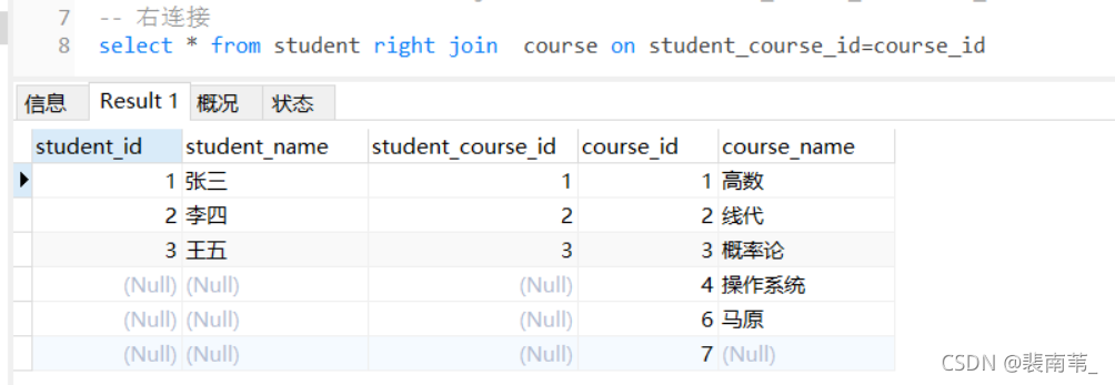 左连接，右连接与自然连接语法以及注意点