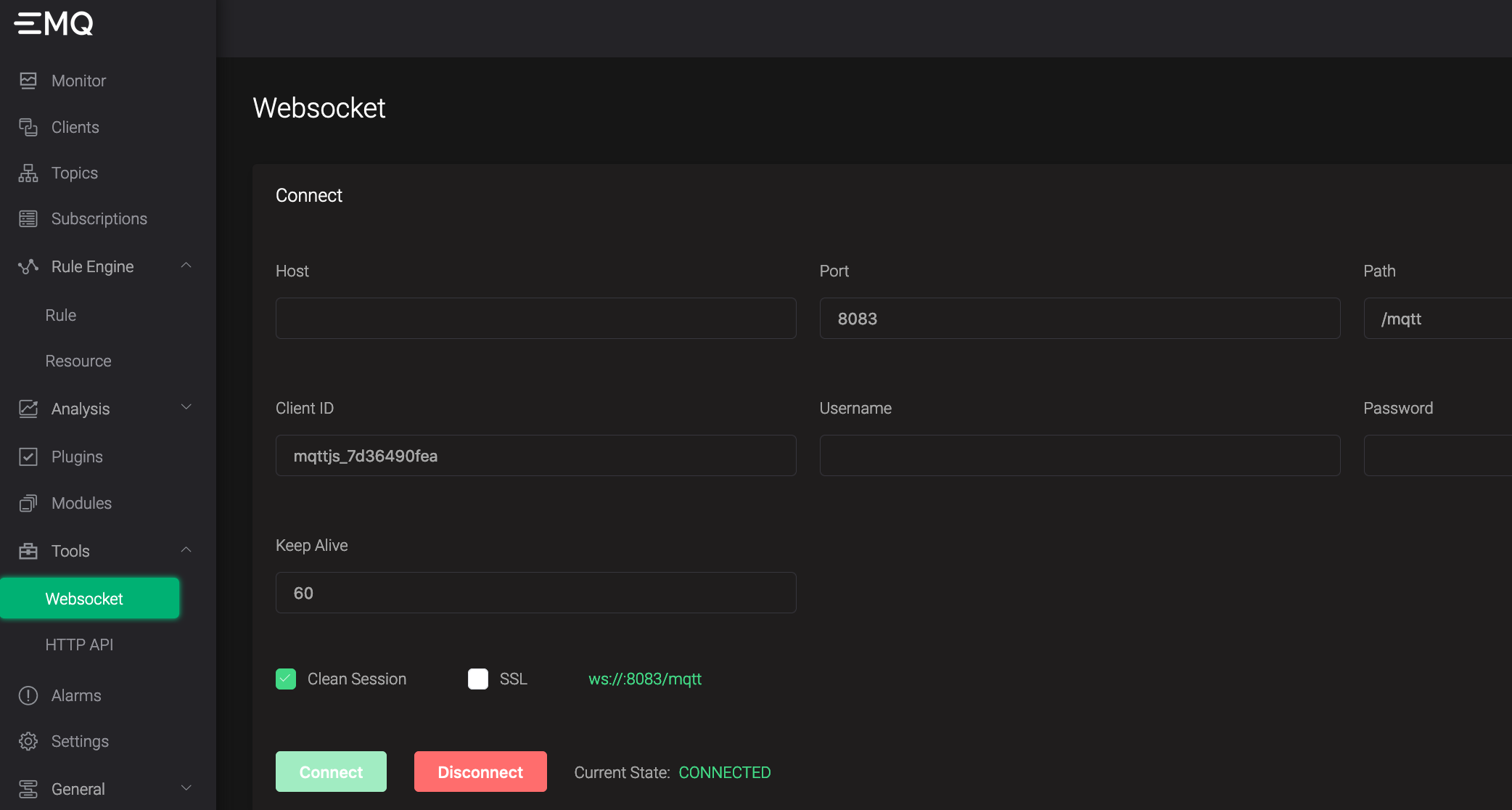 EMQ X DashBoard 的 WebSocket 客户端