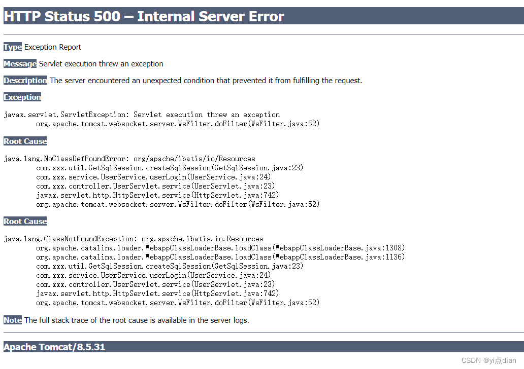 Http status 500 internal server error type internal server error