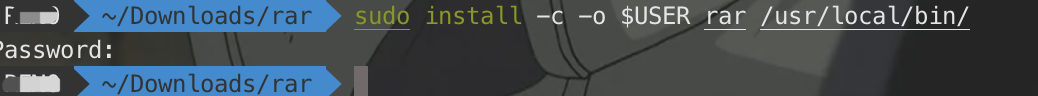 sudo install -c -o $USER rar /usr/local/bin/